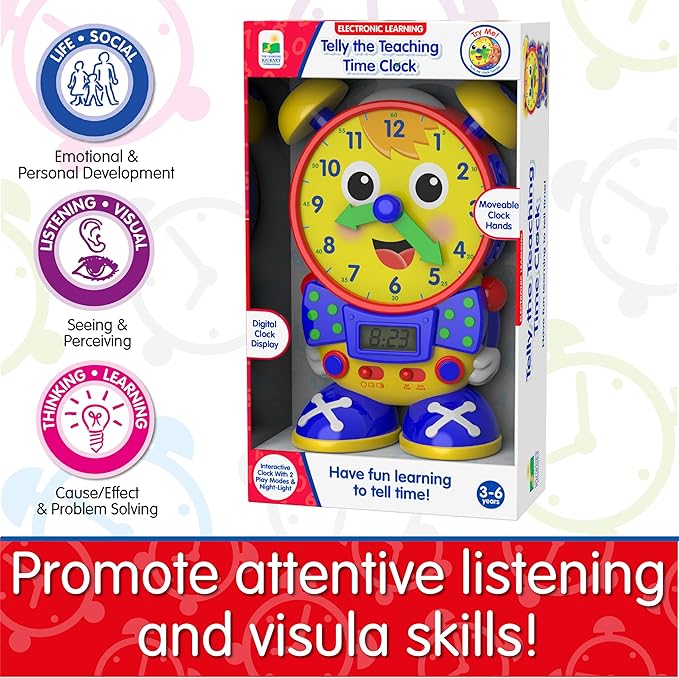 The Learning Journey Telly the Teaching Time Clock – Interactive Analog & Digital Time Learning Toy – Educational Toddler Clock for Ages 3+ – Award-Winning