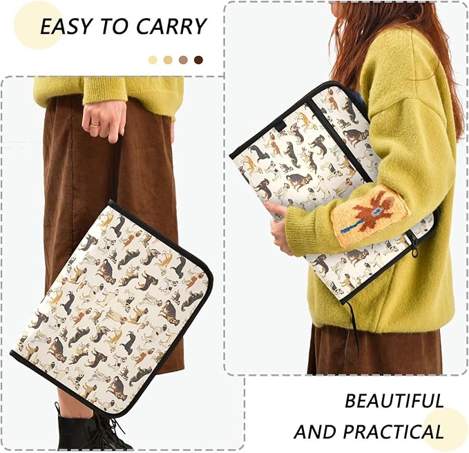 Variety Dog Pattern 13 Pocket File Organizer Expanding File Folder with Front Pouch Portable Business File Storage Document Organizer Folder with Zipper