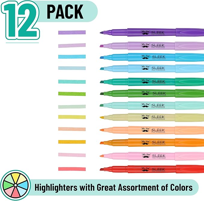 Mr. Pen- Highlighters, 12 Pack, Assorted Colors, Chisel Tip, Quick-Dry, Smear-Resistant, Odorless Highlighters for School, Office & Journaling