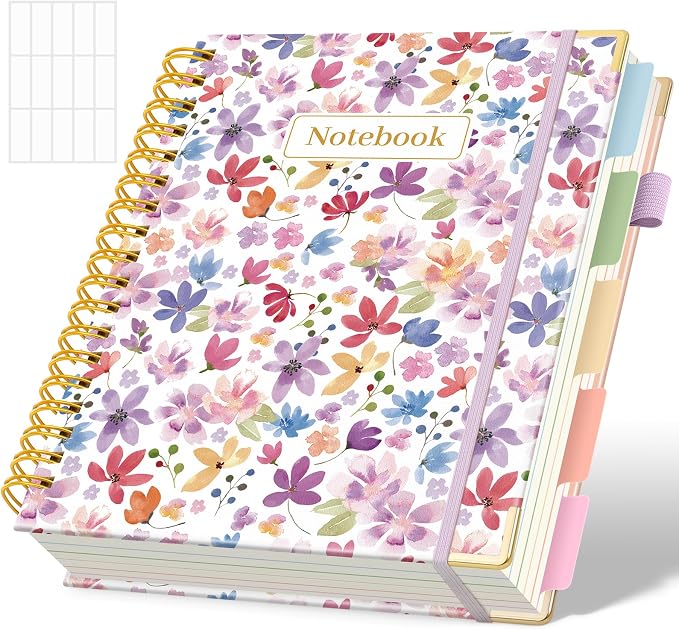 SKYDUE Sprial Notebook With Dividers Tabs, 5 Subject Notebook College Ruled