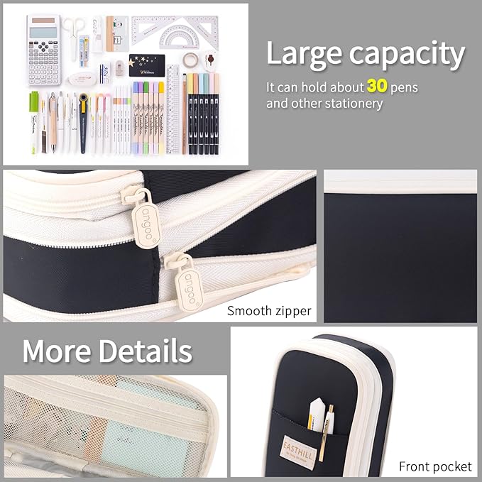 EASTHILL Big Capacity Pencil Case Large Pencil Pouch Stationery Pen Bag for Teen Girls-Black
