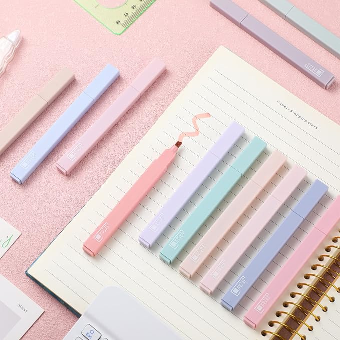 Chinco 12 Pieces Aesthetic Bible Highlighters and Pens | Cream Pastel Set, No Bleed with Chisel Tip Pastel Markers, Multicolor Kawaii Stationery, Office School Supplies