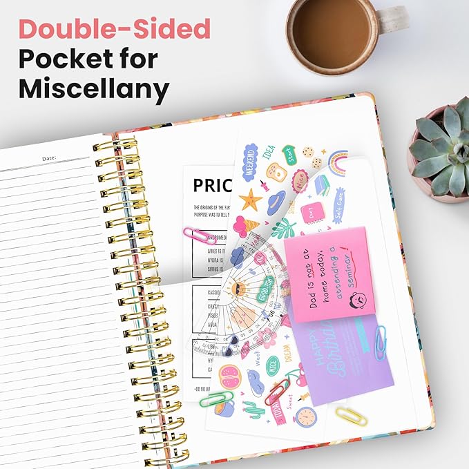 Large Spiral Lined Notebooks for Work with Removable Dividers & Tabs, 8.5"x11" Pretty Hardcover 5 Subject Notebook Journal for Women, College Ruled, Perfect for Study & Office Organization, 280 Pages,Pastel Garden
