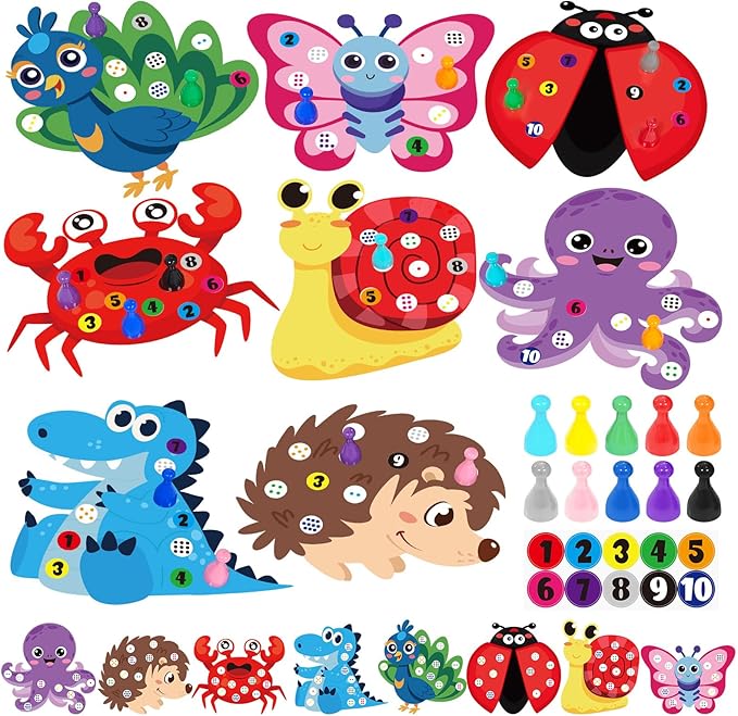 Cinrobiye Numbers Matching & Counting Game – Montessori Educational Learning Manipulative, Animal Number Counting & Color Sorting Board Sets for Preschool Math, Fine Motor Skill Development