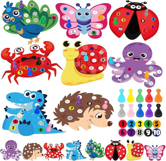 Cinrobiye Numbers Matching & Counting Game – Montessori Educational Learning Manipulative, Animal Number Counting & Color Sorting Board Sets for Preschool Math, Fine Motor Skill Development