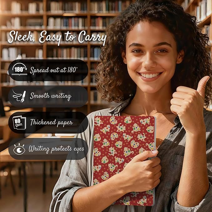 Stitched Composition Notebooks 2-Pack with Unique Art Designed Cover, A5 Lined Diary (8.2"L*5.5"W), Lay Flat Design, Thicked Paper Writes Smoothly for School and Office (Lucky Cat)