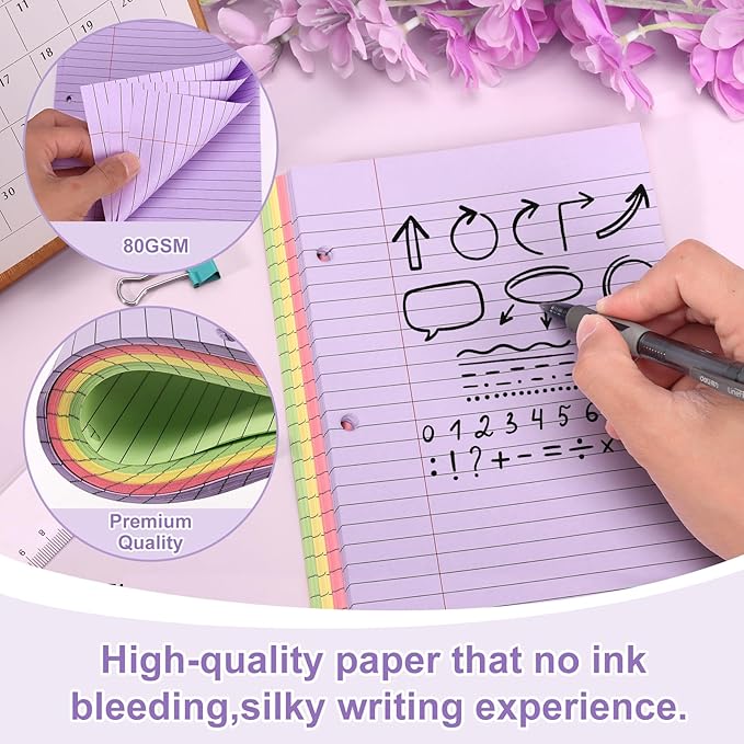 200 Sheets Mini Binder Loose Leaf Paper 5.5 x 8.5 Small Binder Filler Paper Lined College Ruled Paper for Mini 3 Ring Binder 3 Hole Punched Notebook Paper Pocket Folders for School Supplies(200)