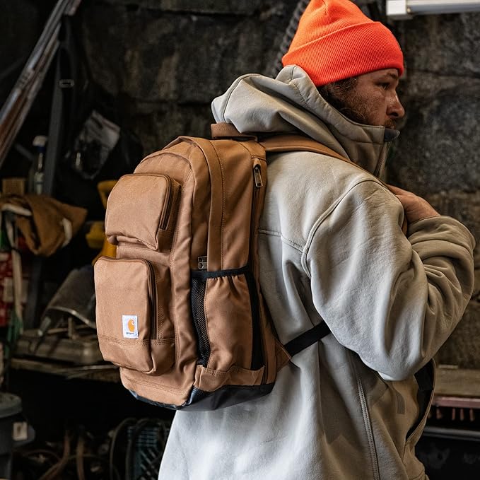 Carhartt 28L Dual-Compartment Backpack, Durable Pack with Laptop Sleeve and Duravax Abrasion Resistant Base, Carhartt Brown