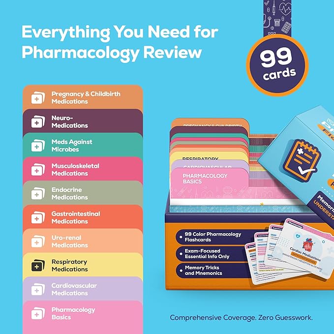 My Nurse Notes Pharmacology Flashcards for NCLEX – 99 Color-Coded Study Cards for RN & PN Nursing Students | High-Yield Medications, Built-in Mnemonics, Nursing Considerations & Fast Recall Design