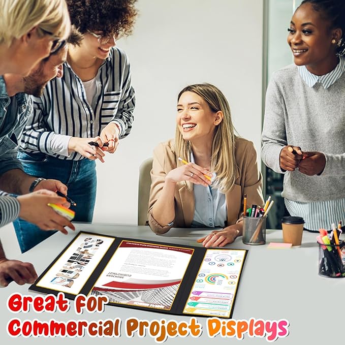 8 PCS Trifold Poster Board - 16" x 23" Small Tri Fold Display Board Hard & Thick Black Presentation Cardboard for Science Fair, School Projects, Business Supply