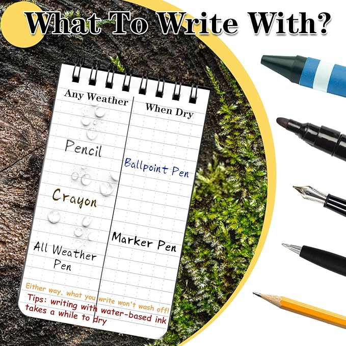COIDEA Waterproof Notebook, 4 Pack Top-Spiral Pocket Notepad, 3" x 5" Weatherproof NotePad, All Weather Police Pocket Notebook Little Memo Steno Note Pads for Outdoor Office School Recording, Yellow