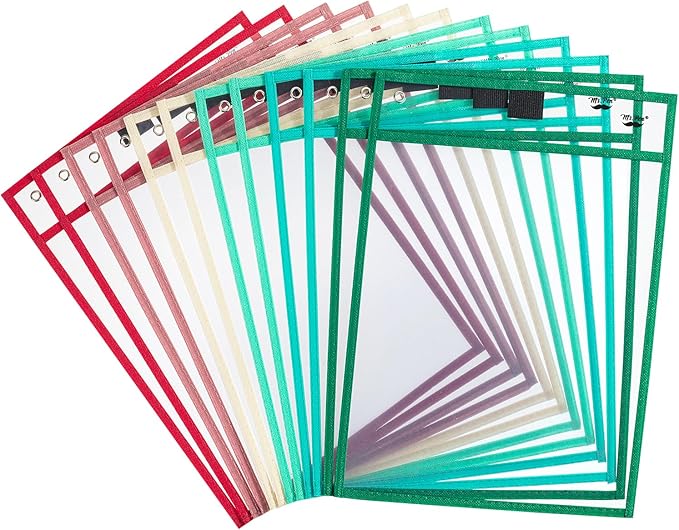 Mr. Pen- Reusable Dry Erase Pocket Sleeves, 10" x 14", 12 Pack, Colorful, Clear Plastic Paper Sleeves, Ticket Holders, Clear Plastic Sheet Protectors, Teacher, School, Classroom Supplies