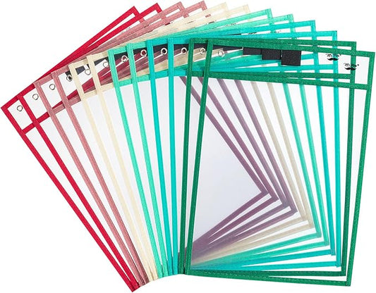 Mr. Pen- Reusable Dry Erase Pocket Sleeves, 10" x 14", 12 Pack, Colorful, Clear Plastic Paper Sleeves, Ticket Holders, Clear Plastic Sheet Protectors, Teacher, School, Classroom Supplies