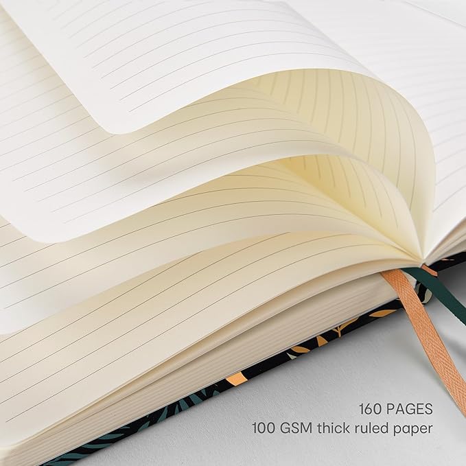 &And Per Se Hardcover Notebook – A5 5.7"x8" College Ruled, 160 Pages, 100gsm Thick Paper – Aesthetic Journal for Women, Gift-Ready Planner, Everyday Writing Notebook (Lunar Leaf)