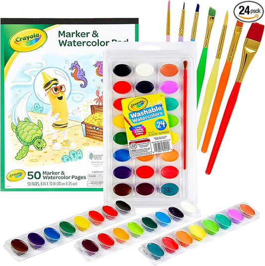 Watercolor Paint Set – 24 Watercolor Paint, 50 Sheets Water Color Paper Pad, 7 PaintBrushes for Kids – Complete Water Color Painting Kids Supplies Set, Gifting Bundle