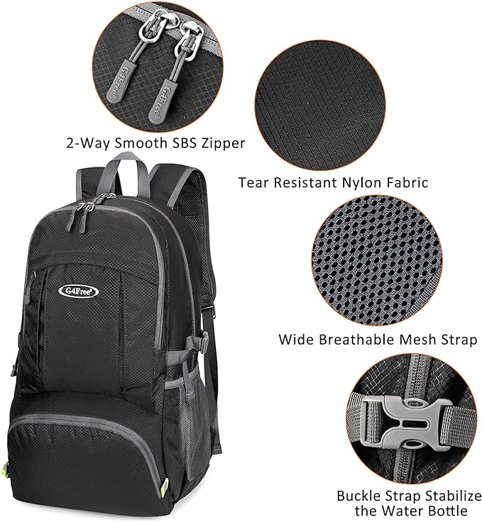 G4Free Lightweight Packable Hiking Backpack, Waterproof Travel Daypack