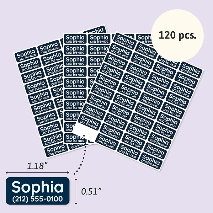 TeddyLabels - Clothing Labels for Nursing Home (120) – Self-Adhesive Name Tags for Clothes and Personal Items. Personalized Labels for Daycare, Nursing Homes, and Laundry Use - Dark Navy Blue