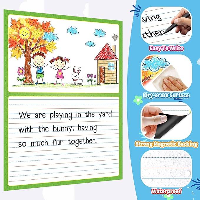Giant Magnetic Draw & Write Journal Chart for Kids, Dry Erase Writing Paper with Picture Space Primary Composition Handwriting Practice, Pre K Kindergarten First Grade Classroom Must Haves