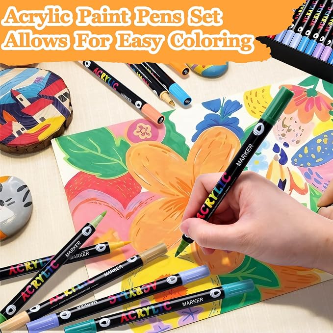 168 Colors Acrylic Paint Markers Pens Set, 84 Pack Dual Brush Tip Acrylic Paint Pens, Coloring Markers for Rocks, Wood, Canvas, Ceramic, Glass Painting Gifts for Teens, Art Painting Supplies Kit