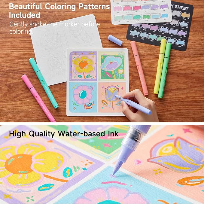 Shuttle Art Automatic Ink Control Acrylic Paint Markers, 24 Pastel Colors Brush Tip Acrylic Paint Pens for Rock Painting, Ceramic, Wood, Canvas, Glass, Stone, Fabric, Card Making, DIY Football Crafts