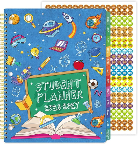 Student Planner 2026-2027 - Student Planner, School Planner 2026-2027, August 2026 - June 2027, 8.5" x 11", 26-27 Academic Planner with 3-Hole Punched, Colourful Monthly Tabs & Stickers, Calendar for Middle or High School