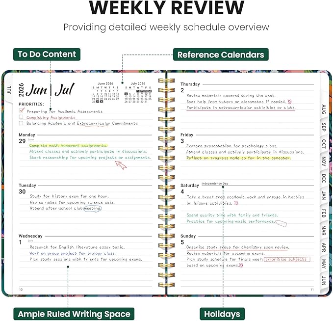 Planner 2026-2027, Monthly and Weekly Academic Planner July 2026 - June 2027, Hardcover Student Teacher Planning Agenda Calendar Book with Tabs, Perfect for Office School Supplies, A5 (6.3" x 8.5") - Enchanted Meadow