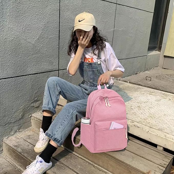 BTOOP School Backpack for Teens Large Corduroy Bookbag Lightweight 15.6 inch Laptop Bag for Girls Women Casual High School College