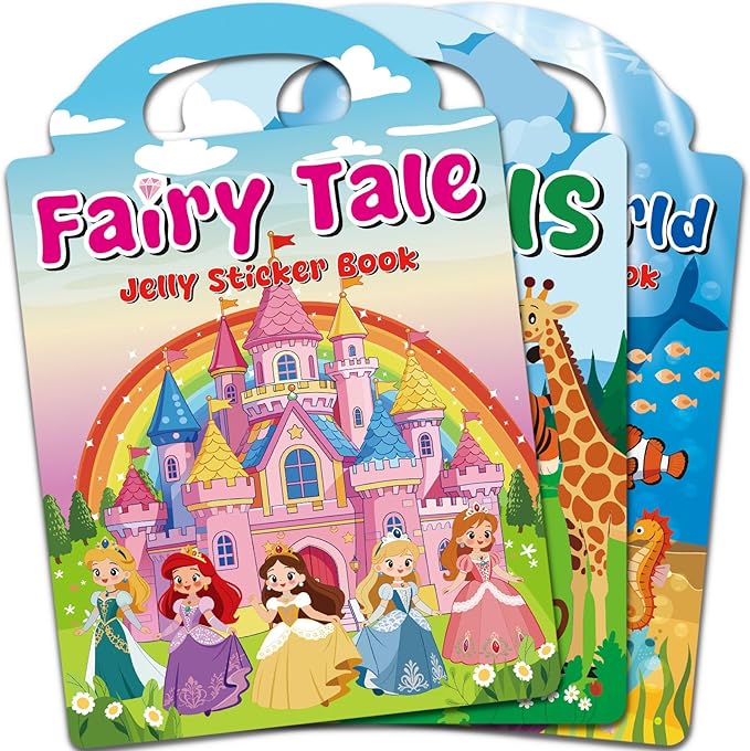 Reusable Sticker Book for Kids, 3 Sets Jelly Sticker Books for Toddlers 2-4 Years, Airplane Train Car Travel Essentials Toys for Kids 3-5