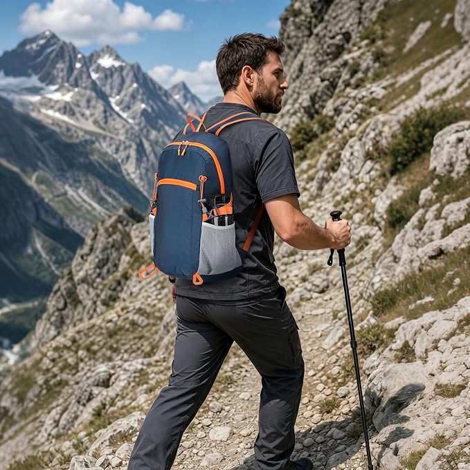 30L Large Hiking Daypack, Foldable Outdoor Backpack, Dark Blue | Packable Daypacks for Men Women, Lightweight Water-Repellent Collapsible Daypack for Commuting Outdoor Sports Camping