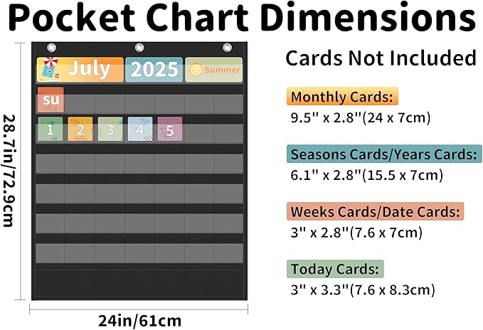 Yoink 48 Pockets Classroom Calendar Pocket Chart for Kids Learning - Monthly Calendar with Durable Fabric, Homeschool and Teacher Supplies, Preschool Kindergarten Wall Decor, Only Chart (Black)