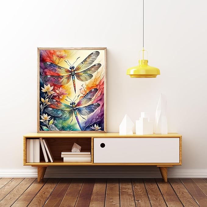 5DDIYART Dragonfly Paint by Numbers for Adults Beginner, Paint by Number Kits on Canvas, Paint by Easy Acrylic Oil Painting Home Wall Decor 12x16inch