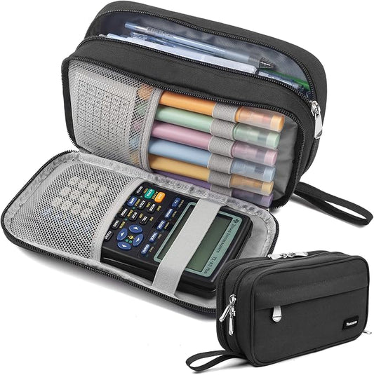 Pencil Case Big Capacity Pen Pouch Large Storage Holder Marker Pen Bag Durable 3 Compartment School Office Desk Organizer Portable Cute Zipper Stationery for Kids Teen Student Boys Girls Adults Klein
