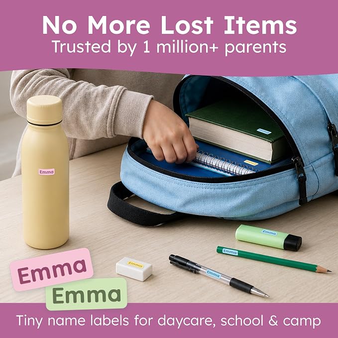 Small Custom Name Labels for Kids (245 Stickers) - Personalized & Waterproof Labels for School Supplies, Daycare, Sleepaway Camp & Clothing Tags - Rainbow