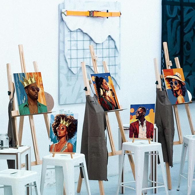 Cholemy 36 Pcs Paint and Sip Kit for Adults 8''x10'' Pre Drawn Canvas for Painting DIY Afro Acrylic Painting Kit Wood Easel Brushes Date Night Bulk for Father's Day Party Gifts(Black Women)
