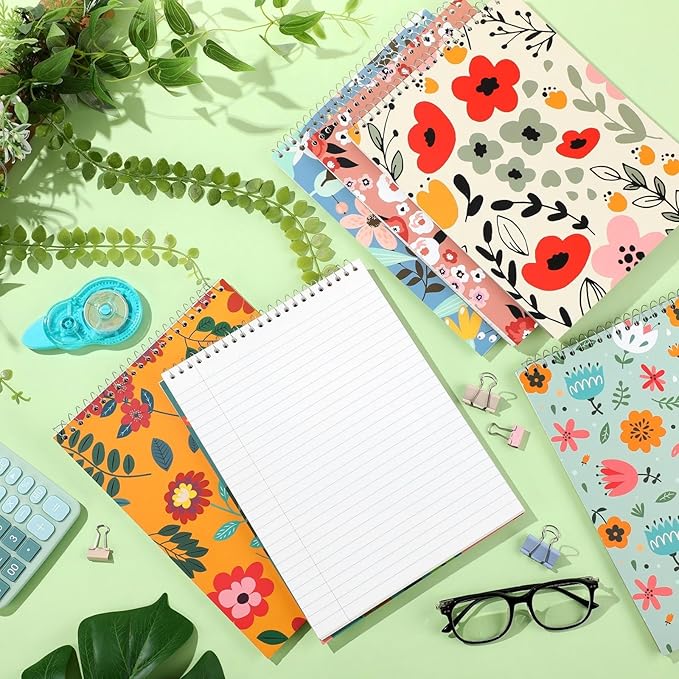 Resurhang 6 Pack 8.5 x 11'' Top Bound Office Steno Book Wide Ruled Double Sided Spiral Notebooks Reliable White Paper 70 Sheets/Pad Pastel Colors Covers for Writing School Notes (Floral Color)