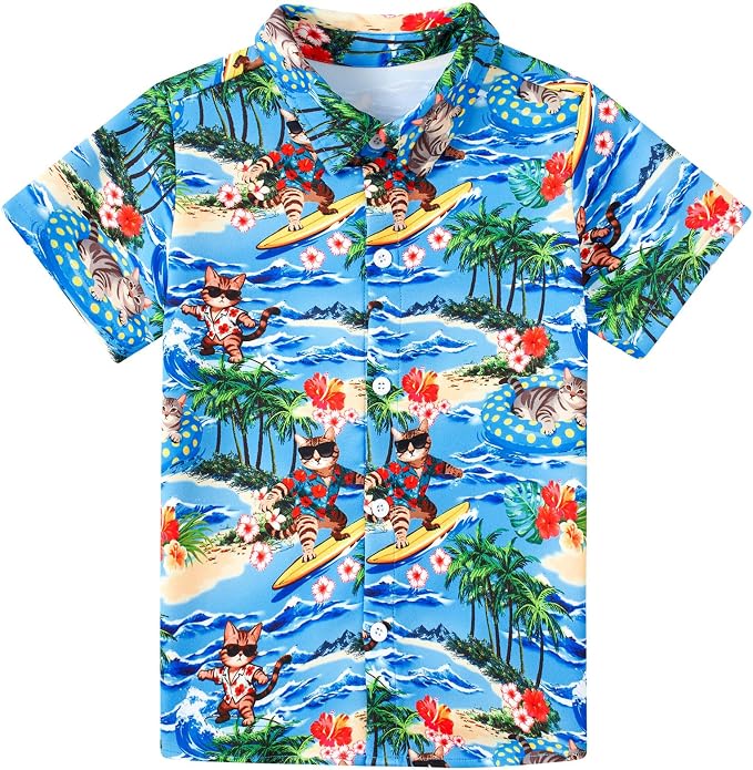 Enlifety 2-10T Kids Hawaiian Shirt Boys Short Sleeve Button Down Shirts Hawaii Summer Casual Blouse