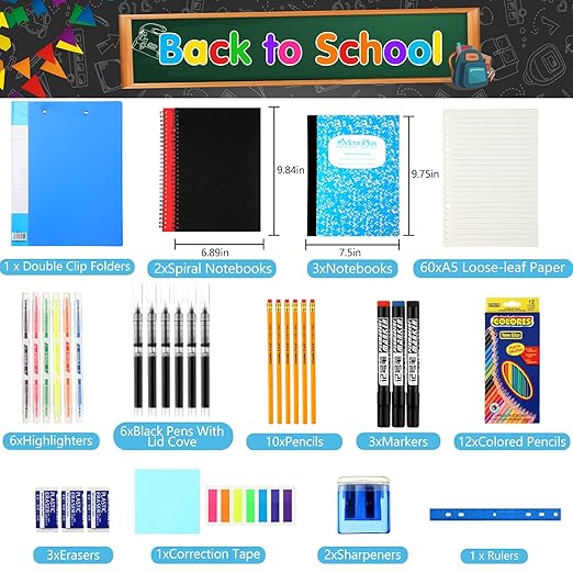 Gilprop 126 Pcs Christmas Middle High School Supplies Kit with Backpack for Student 7-12 Grades, School Supplies Bulk Bundle Essential Notebook Calculator for Xmas Holiday Gifts(Blue)