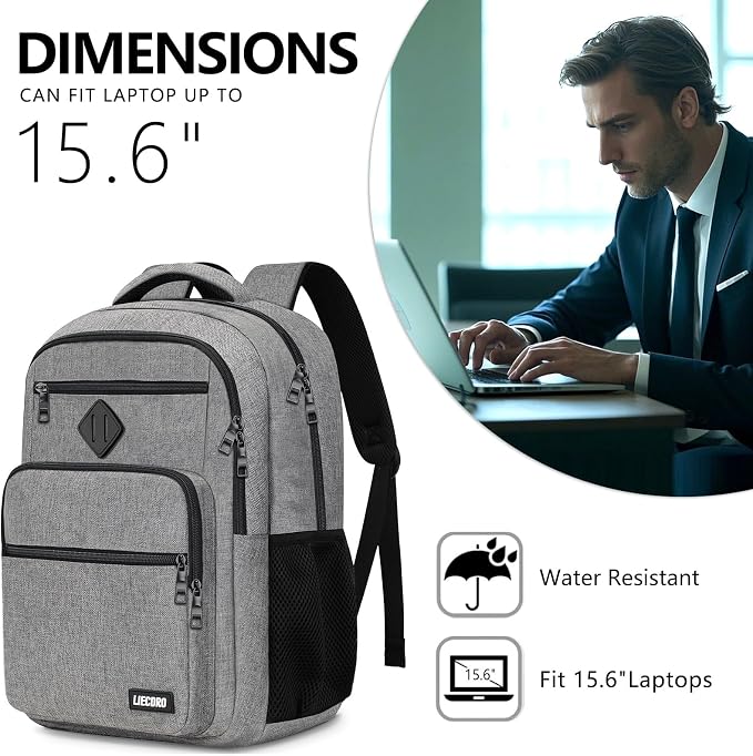 School Backpack for Boys Girls Teens, Grey Backpack for Men Women, 15.6 inch Laptop Back Pack with Reinforced Straps, Backpacks for School Business Work College Travel, College Book Bag, Bookbag