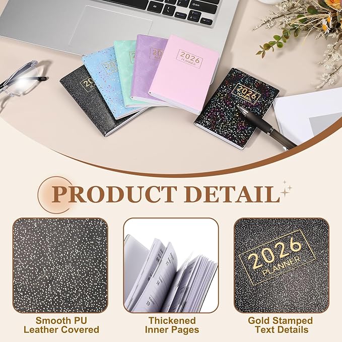 PATIKIL 2026 Daily Planner Notebook, 4.2 x 3.1" 64 Sheets Undated to Do List Daily Weekly Monthly Goals Pocket Notebook for Office Home Study Work Weeding Time Management, Star Black