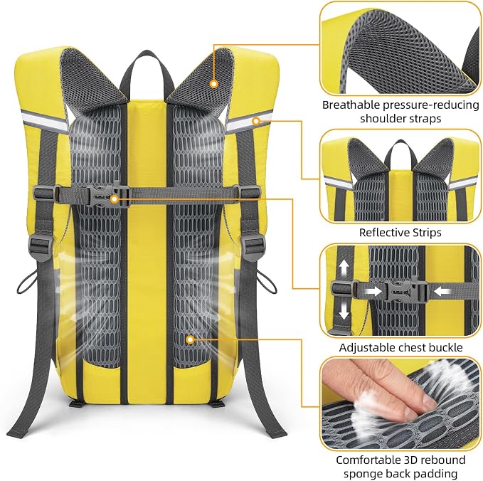 RealCool 30L Lightweight Hiking Backpack, Waterproof Daypack for Camping | 210D tear-resistant nylon, breathable shoulder and back panel, Multi-Compartment,hydration system,reflective strip,bungee net