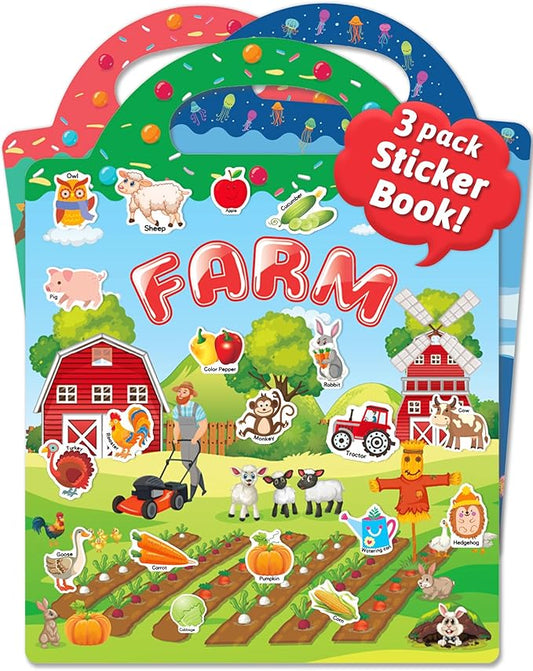 Benresive Reusable Sticker Book for Toddlers & Stickers for Kids, Toddler Travel Toys, Craft Activities, Boys & Girls Birthday Gifts