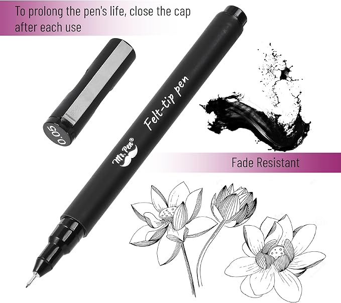 Mr. Pen- Drawing Pens for Artists, 0.1mm, 12 Pack, Black Artist pens, Micro Pens for Drawing, Bible Journaling Pen, Fine Point