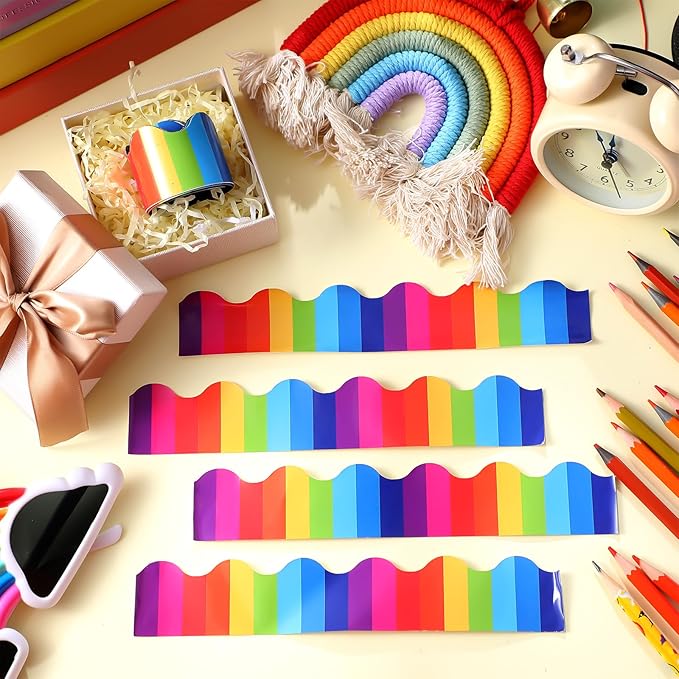 Fuyoooo 49 ft Rainbow Magnetic Borders for Classroom, Pencil Bulletin Board Borders Magnetic Whiteboard Classroom Strips Reusable Rolled Wall Trim for School Teacher Offices Chalkboard