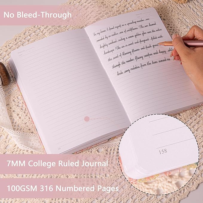 TIEFOSSI Lined Journal Notebook for Women Men, A5 Journals for Writing, 100gsm 316 College Ruled Pages, Thick Paper, Perfect for Office & Home School Supplies, 8.4 X 5.8 In