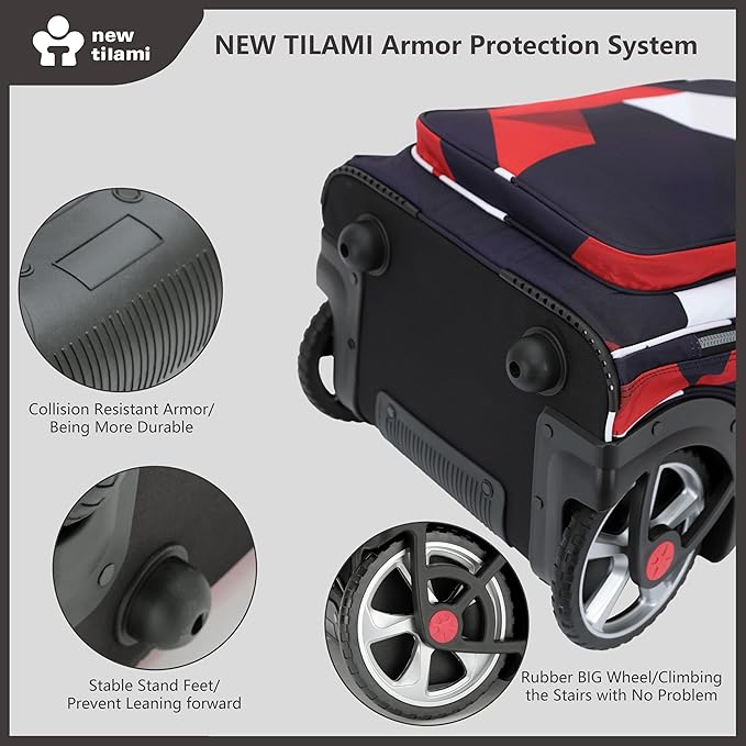 NEW TILAMI 20" Rolling Backpack for Teens Adults, Climbing Stairs Waterproof Backpack with Wheels for School Business Trave Camping with Laptop Compartment, Fit 17 Inch Laptop, Black - Red Combo