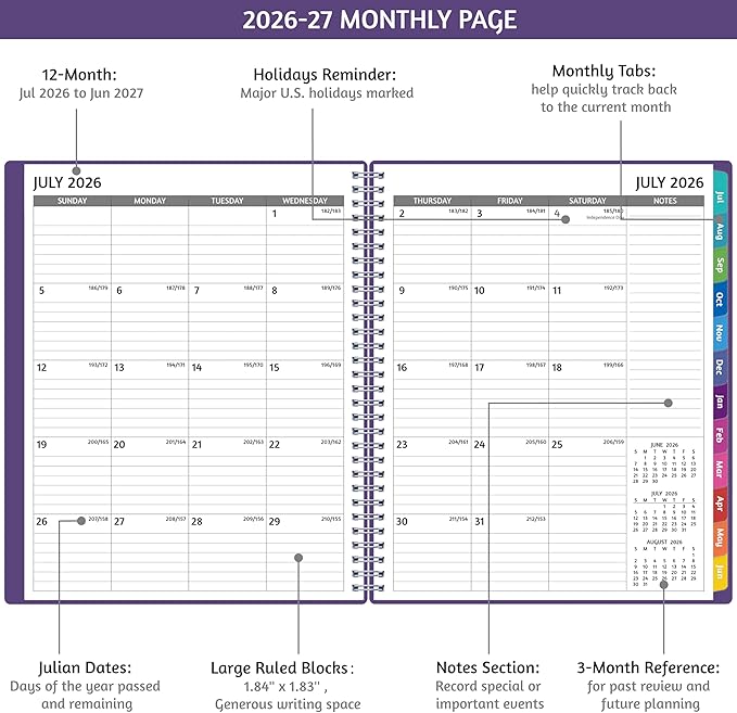 Appointment Book 2026-2027 - Appointment Planner with Weekly ＆ Monthly Spread, Jul 2026 - Jun 2027, 8.5’’ x 10.5’’, Large, 15 Minute Increments, 2026-2027 Daily Planner with Pockets, Tabs, thick paper