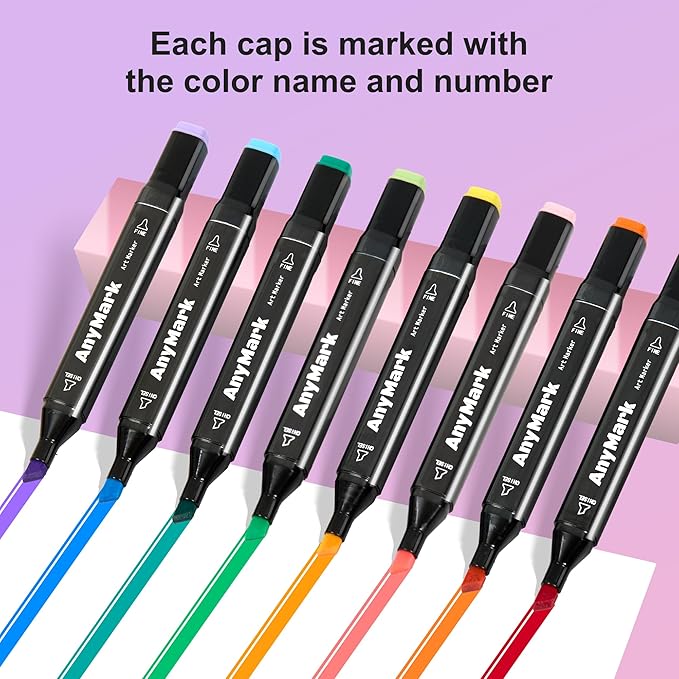 AnyMark Alcohol Markers, 100 Colors Dual Tip Art Coloring Markers Set for Adult Book Drawing Sketching Painting, Chisel & Fine, Black Penholder
