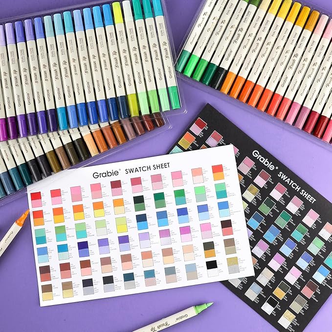 Grabie 120 Colors Acrylic Paint Markers, 60 Pack Dual Tip Soft Brush Acrylic Markers, Water-Based Paint Pens for Paper, Rock Painting, Wood, Canvas, Glass, Fabric, DIY Craft Art Supplies for All Ages