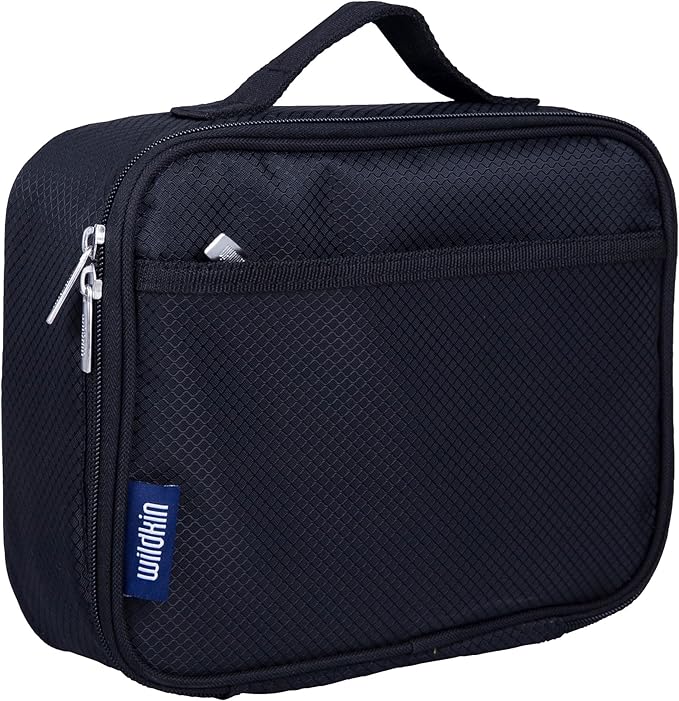 Wildkin Kids Insulated Lunch Box, Keeps Food Hot or Cold, BPA-Free with Mesh Pockets & Easy-Clean Lining – Ideal for School, Travel & Daycare – Rip-Stop Black
