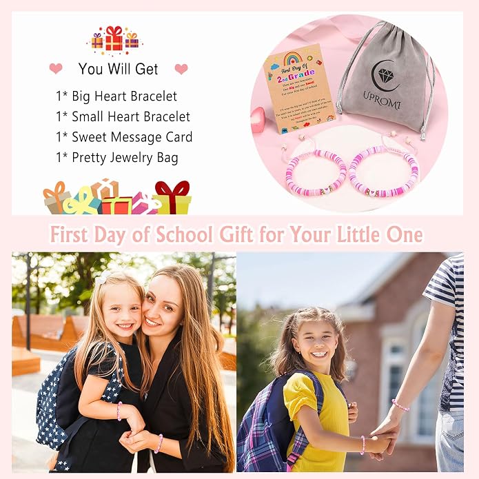 UPROMI First Day of Preschool/Kindergarten/1st Grade/2nd Grade/School Gift, Back to School Bracelet Mommy and Me Dad and Son